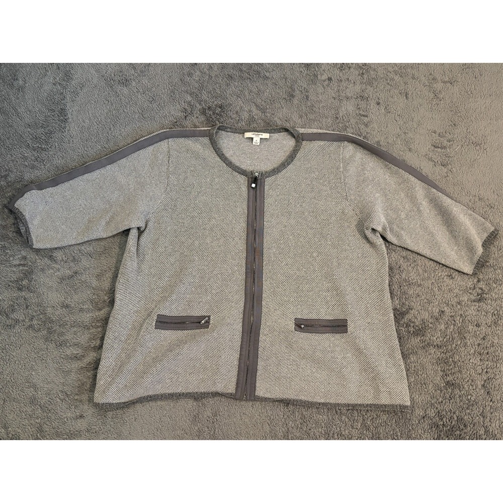 Liz Claiborne Jacket Womens XL Blazer Half Sleeve Gray Full Zip Office Career